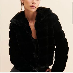 Blank NYC Elegant Black Faux Fur Jacket